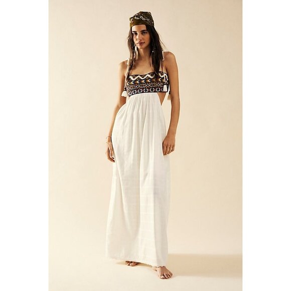 NWT Free People Boho Beaded Maxi Dress | Folk Gypsy Festival Cottagecore Dress S - Picture 1 of 16